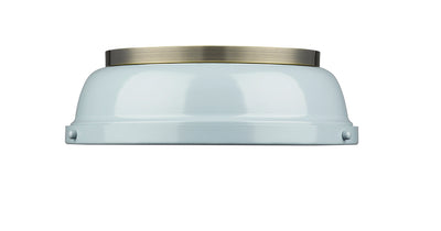 Yep by Golden Lighting Duncan 2-light Flush Mount in Aged Brass and Seafoam shade - - Golden Lighting