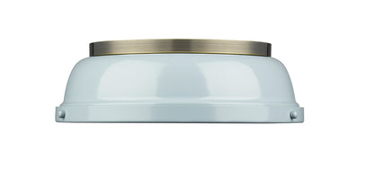 Yep by Golden Lighting Duncan 2-light Flush Mount in Aged Brass and Seafoam shade - - Golden Lighting