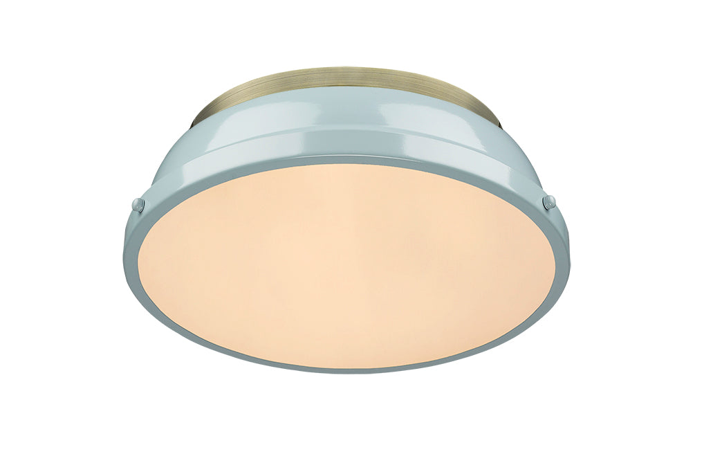 Yep by Golden Lighting Duncan 2-light Flush Mount in Aged Brass and Seafoam shade - - Golden Lighting