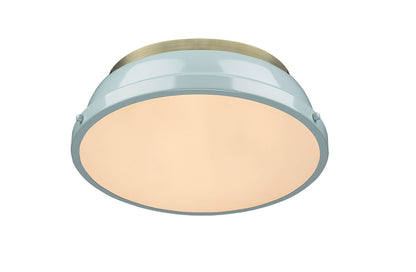 Yep by Golden Lighting Duncan 2-light Flush Mount in Aged Brass and Seafoam shade - - Golden Lighting