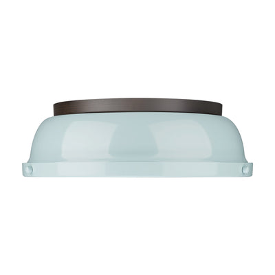 Yep by Golden Lighting Duncan 2-light Flush Mount in Rubbed Bronze and Seafoam shade - - Golden Lighting