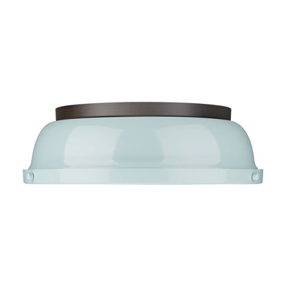 Yep by Golden Lighting Duncan 2-light Flush Mount in Rubbed Bronze and Seafoam shade - - Golden Lighting