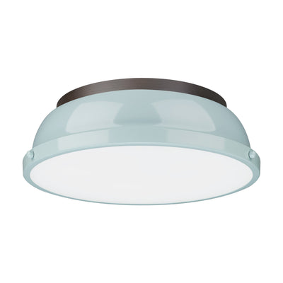 Yep by Golden Lighting Duncan 2-light Flush Mount in Rubbed Bronze and Seafoam shade - - Golden Lighting