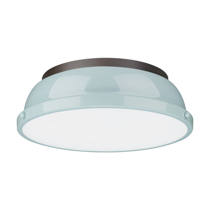 Yep by Golden Lighting Duncan 2-light Flush Mount in Rubbed Bronze and Seafoam shade - - Golden Lighting