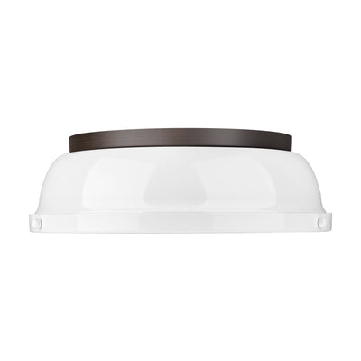 Yep by Golden Lighting Duncan 2-light Flush Mount in Rubbed Bronze and White shade - - Golden Lighting