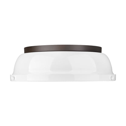 Yep by Golden Lighting Duncan 2-light Flush Mount in Rubbed Bronze and White shade - - Golden Lighting