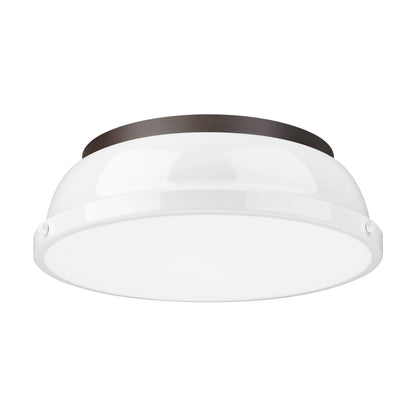 Yep by Golden Lighting Duncan 2-light Flush Mount in Rubbed Bronze and White shade - - Golden Lighting