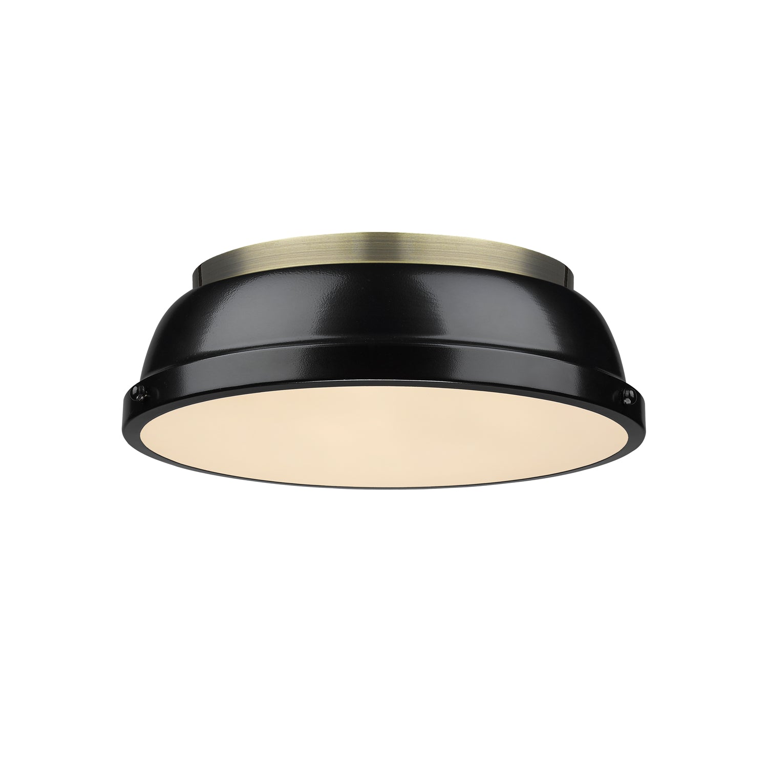 Duncan 14" Flush Mount in Aged Brass with a Black Shade - - Golden Lighting