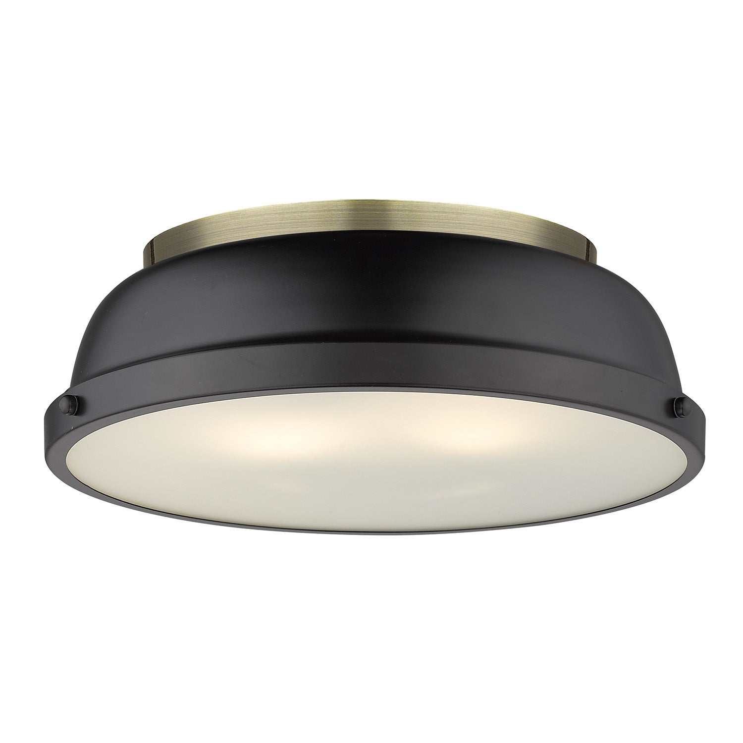 Duncan 14" Flush Mount in Aged Brass with a Matte Black Shade - - Golden Lighting