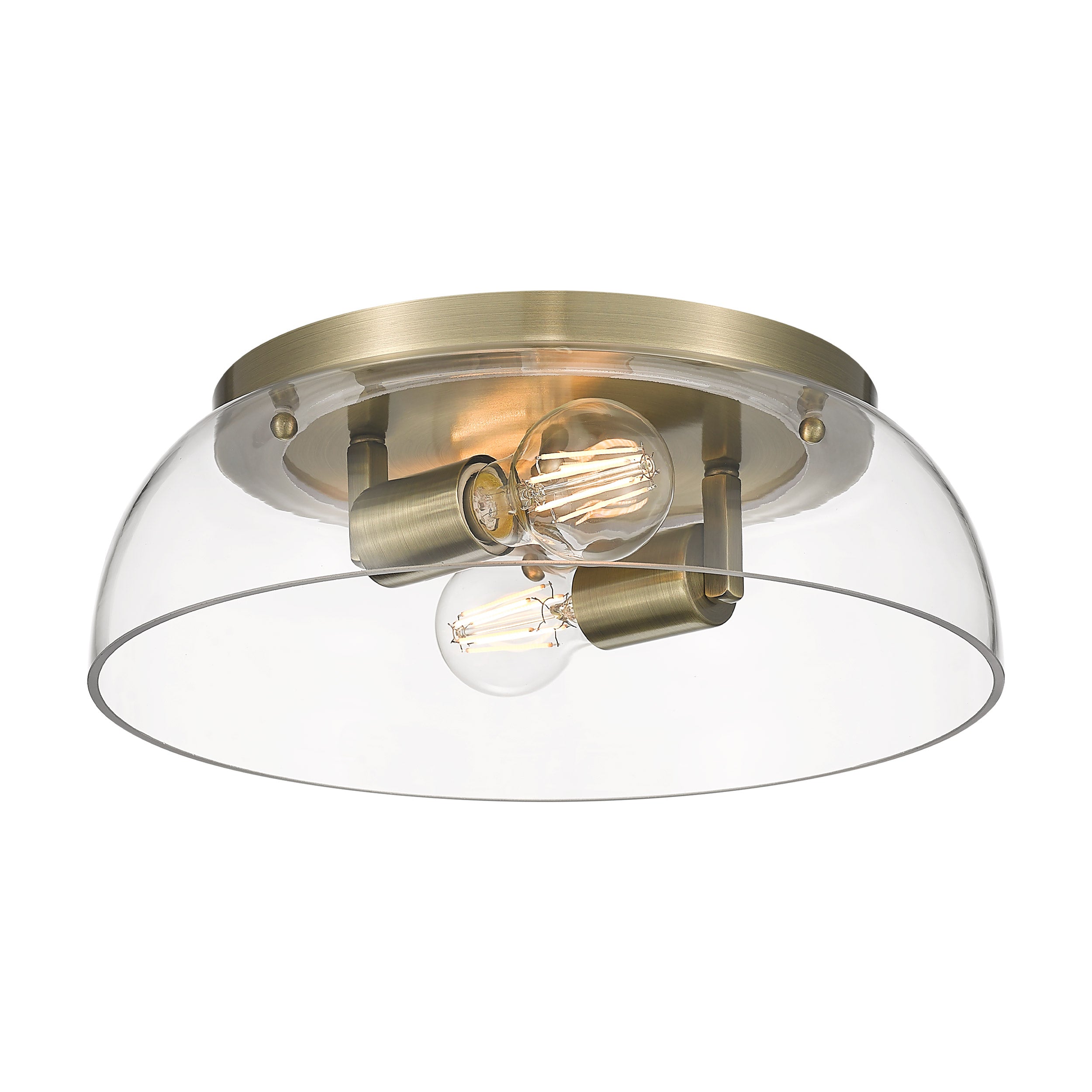 Yep by Golden Lighting Duncan 2-light Flush Mount in Aged Brass and Clear Glass - - Golden Lighting