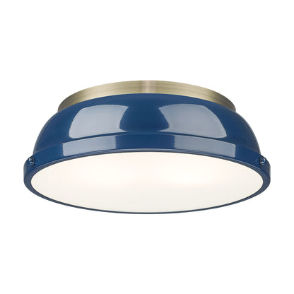 Yep by Golden Lighting Duncan 2-light Flush Mount in Aged Brass and Navy Blue shade