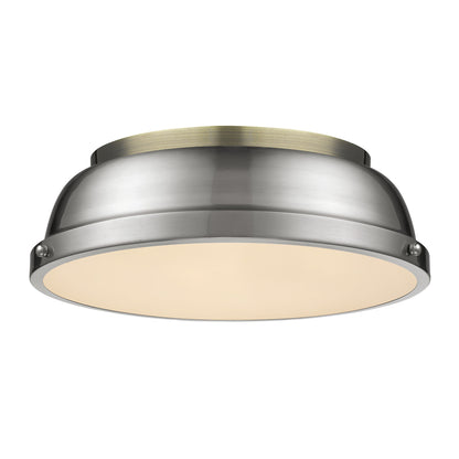 Yep by Golden Lighting Duncan 2-light Flush Mount in Aged Brass and Pewter shade - - Golden Lighting
