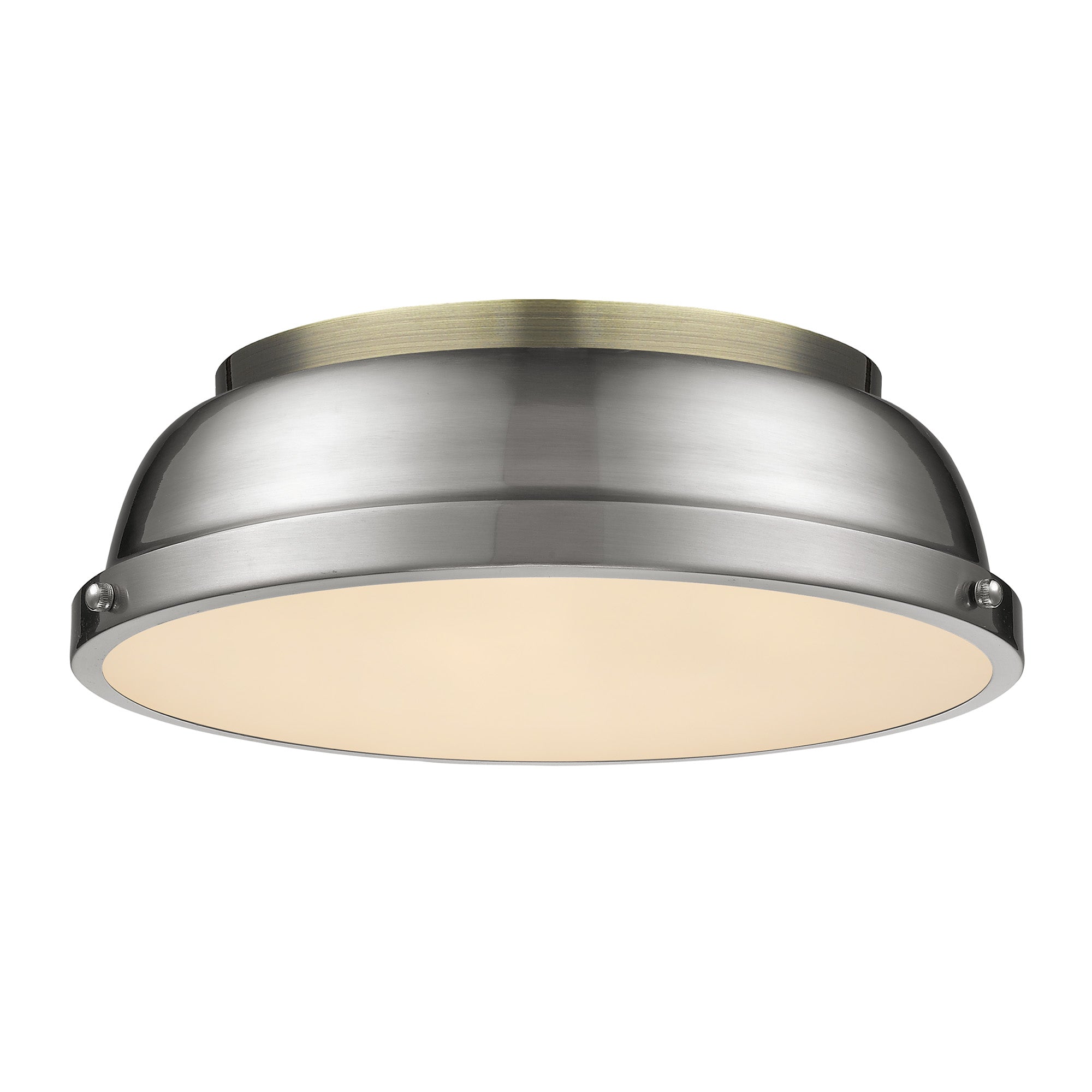 Duncan 14" Flush Mount in Aged Brass with Pewter - - Golden Lighting