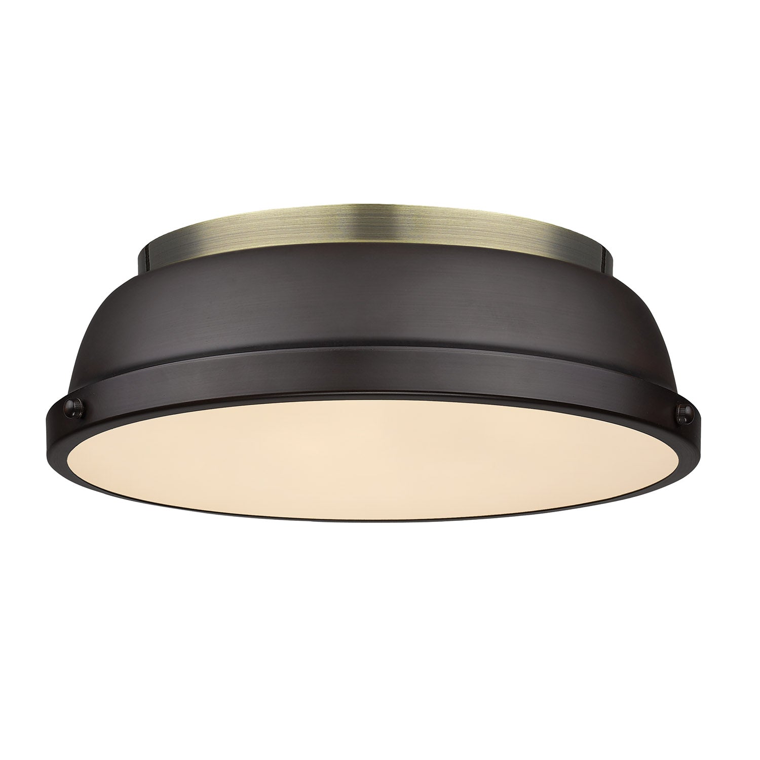 Duncan 14" Flush Mount in Aged Brass with a Rubbed Bronze Shade - - Golden Lighting