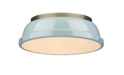 Yep by Golden Lighting Duncan 2-light Flush Mount in Aged Brass and Seafoam shade