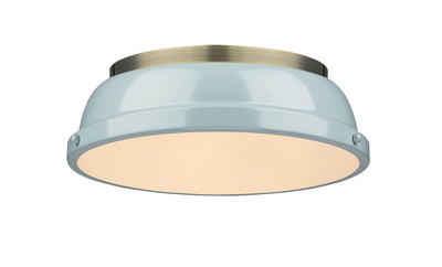 Yep by Golden Lighting Duncan 2-light Flush Mount in Aged Brass and Seafoam shade - - Golden Lighting
