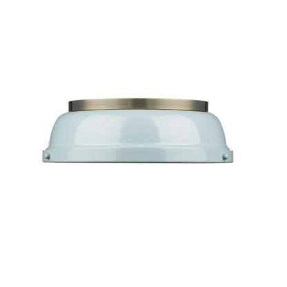 Duncan 14" Flush Mount in Aged Brass with a Seafoam Shade - Default Title - Golden Lighting