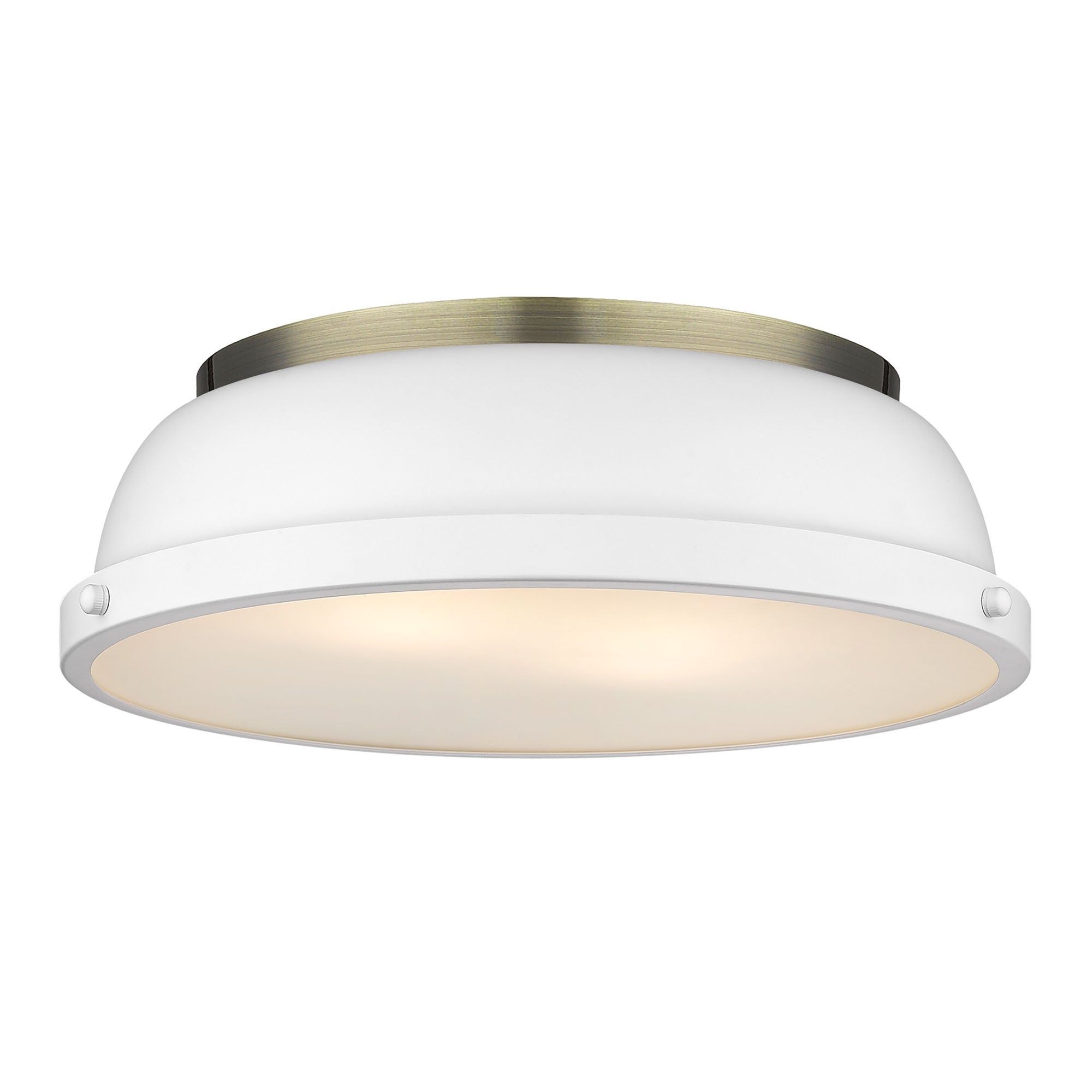 Duncan 14" Flush Mount in Aged Brass with a Matte White Shade - - Golden Lighting