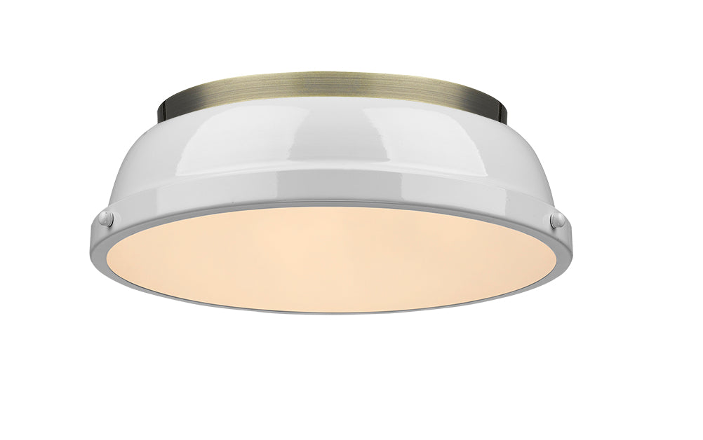 Yep by Golden Lighting Duncan 2-light Flush Mount in Aged Brass and White shade