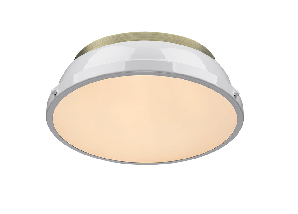 Yep by Golden Lighting Duncan 2-light Flush Mount in Aged Brass and White shade - - Golden Lighting
