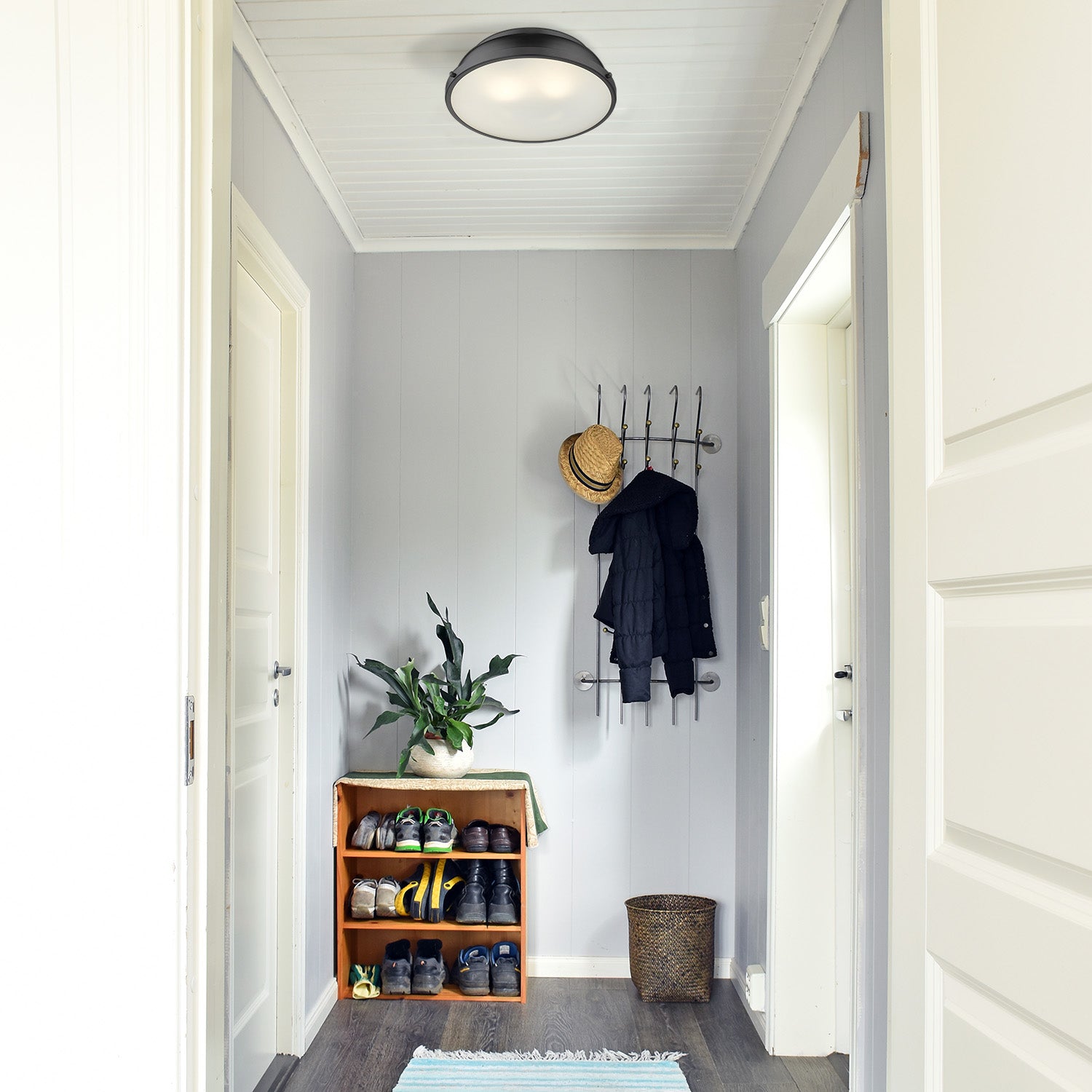 Duncan 14" Flush Mount in Matte Black with a Matte Black Shade - Default Title - Golden Lighting