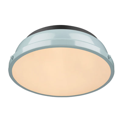 Yep by Golden Lighting Duncan 2-light Flush Mount in Matte Black and Seafoam shade - - Golden Lighting