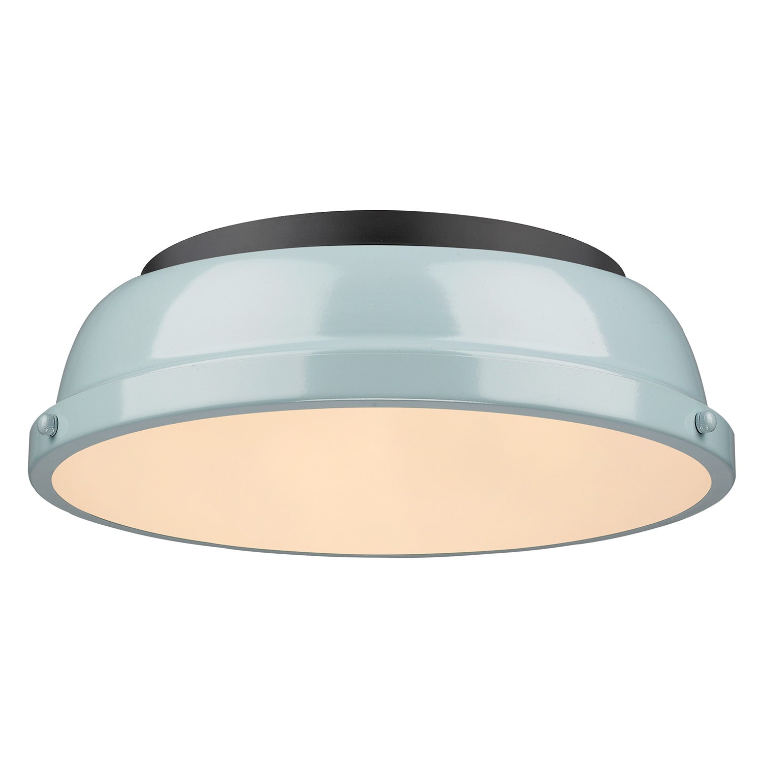 Duncan 14" Flush Mount in Matte Black with a Seafoam Shade - - Golden Lighting