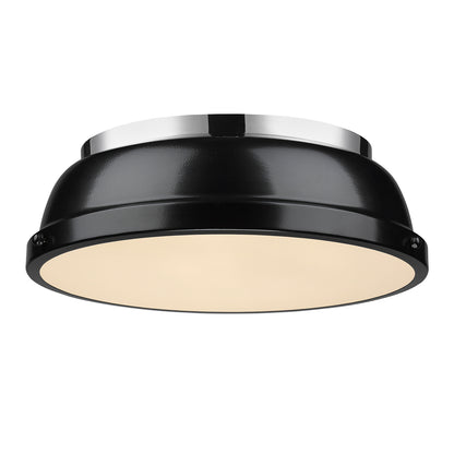 Duncan 14" Flush Mount in Chrome with a Black Shade - - Golden Lighting