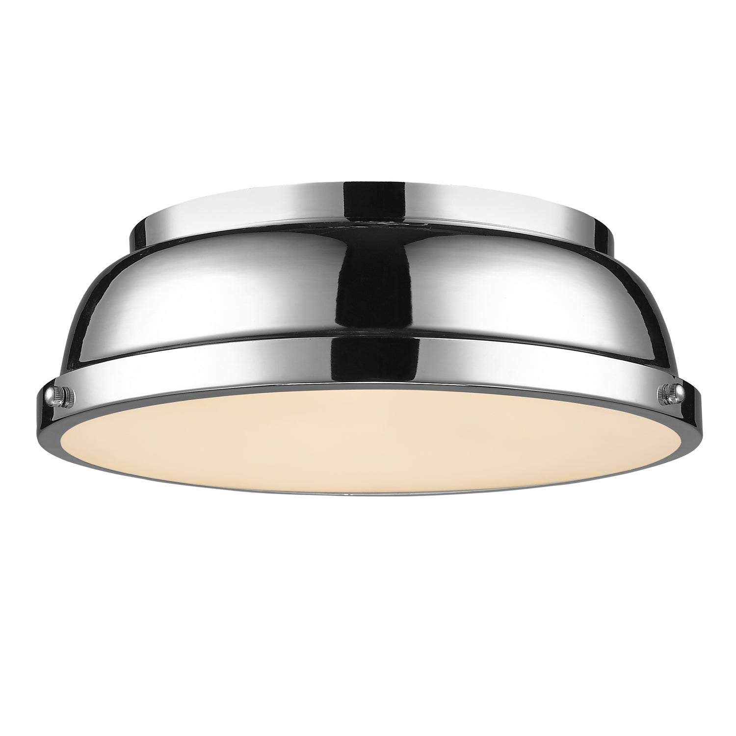 Duncan 14" Flush Mount in Chrome with a Chrome Shade - - Golden Lighting