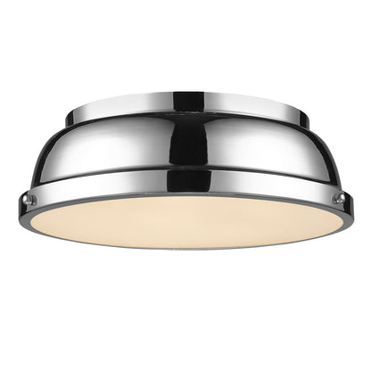 Duncan 14" Flush Mount in Chrome with a Chrome Shade - - Golden Lighting