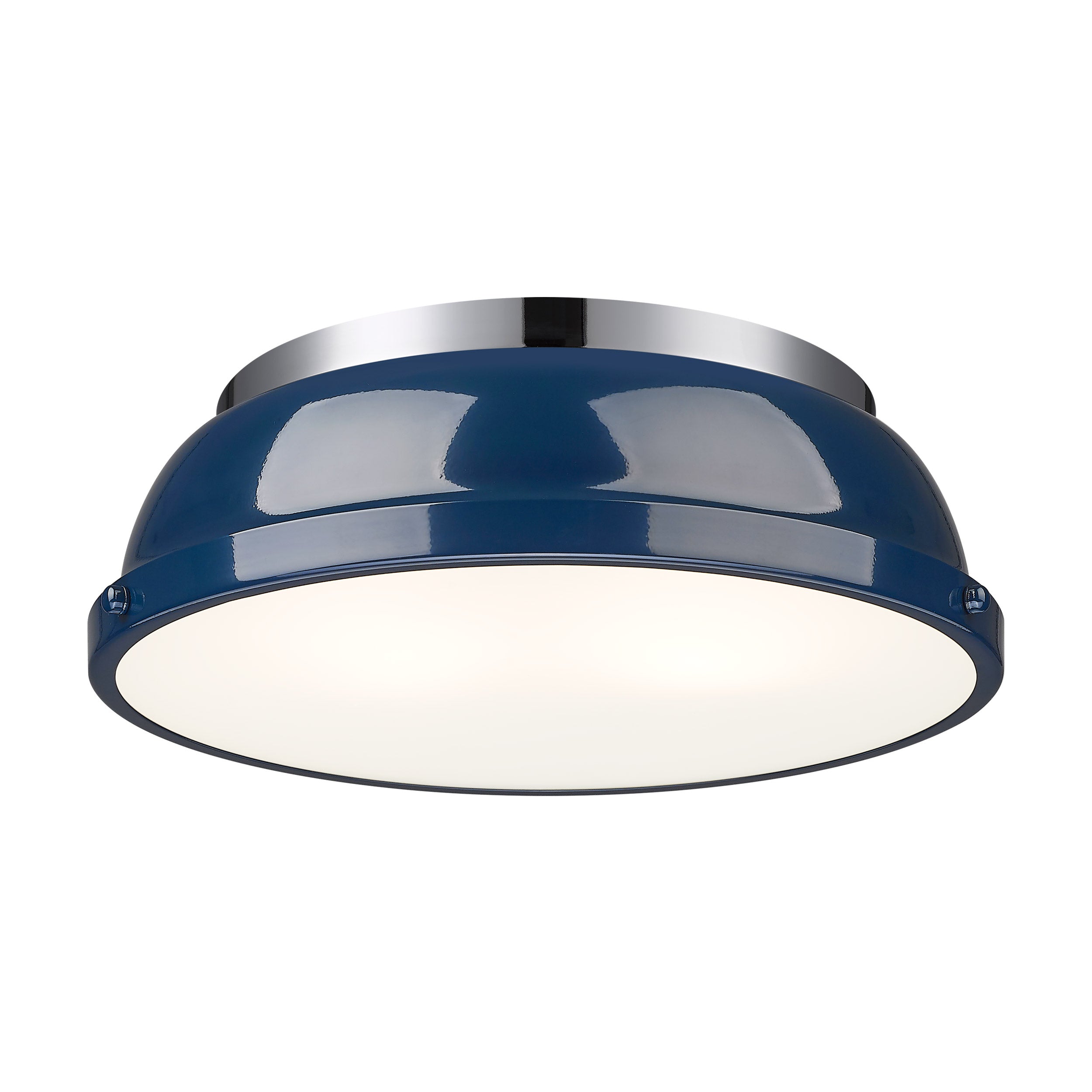 Yep by Golden Lighting Duncan 2-light Flush Mount in Chrome and Navy Blue shade