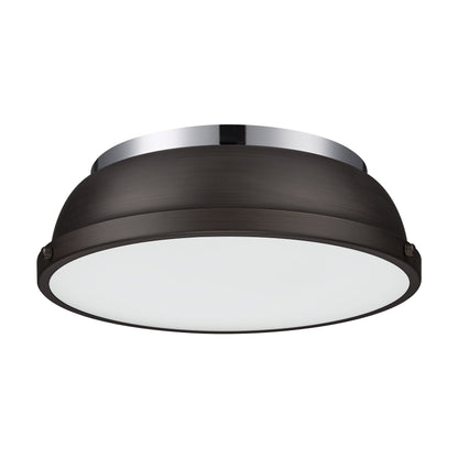 Yep by Golden Lighting Duncan 2-light Flush Mount in Chrome and Rubbed Bronze shade - - Golden Lighting