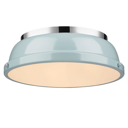 Yep by Golden Lighting Duncan 2-light Flush Mount in Chrome and Seafoam shade - - Golden Lighting