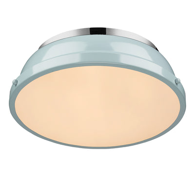 Yep by Golden Lighting Duncan 2-light Flush Mount in Chrome and Seafoam shade - - Golden Lighting