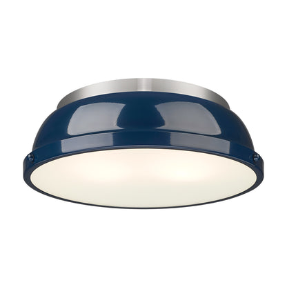 Yep by Golden Lighting Duncan 2-light Flush Mount in Pewter and Navy Blue shade