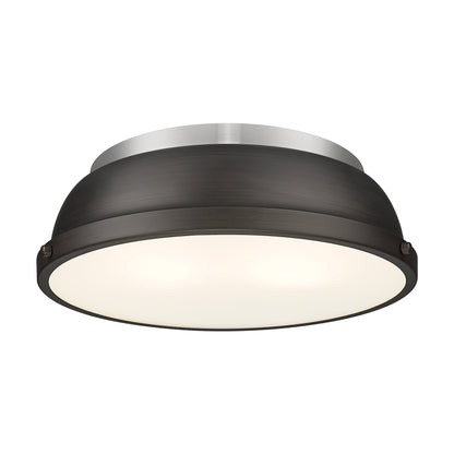 Yep by Golden Lighting Duncan 2-light Flush Mount in Pewter and Rubbed Bronze shade - - Golden Lighting