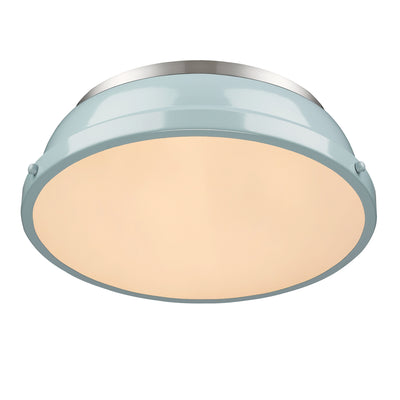 Yep by Golden Lighting Duncan 2-light Flush Mount in Pewter and Seafoam shade - - Golden Lighting