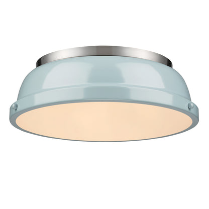 Yep by Golden Lighting Duncan 2-light Flush Mount in Pewter and Seafoam shade - - Golden Lighting