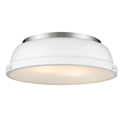 Duncan 14" Flush Mount in Pewter with a Matte White Shade - - Golden Lighting