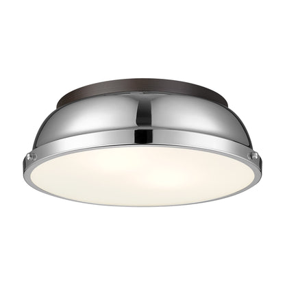 Yep by Golden Lighting Duncan 2-light Flush Mount in Rubbed Bronze and Chrome shade - - Golden Lighting