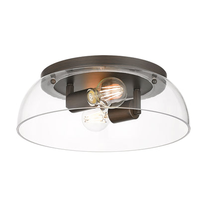 Duncan 14" Flush Mount in Rubbed Bronze with Clear Glass - Rubbed Bronze / Clear Glass / Clear - Golden Lighting