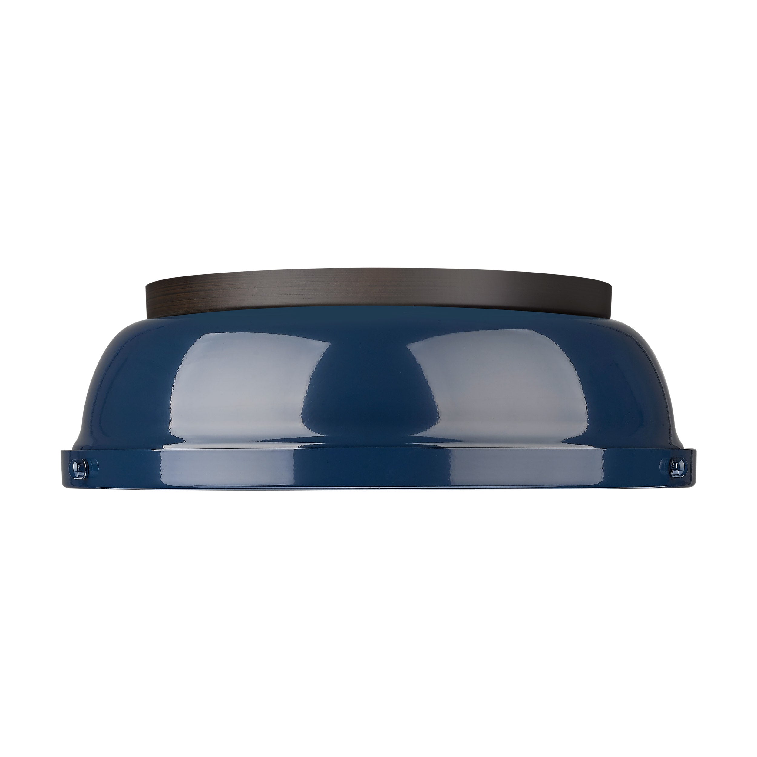 Duncan 14" Flush Mount in Rubbed Bronze with Matte Navy - - Golden Lighting