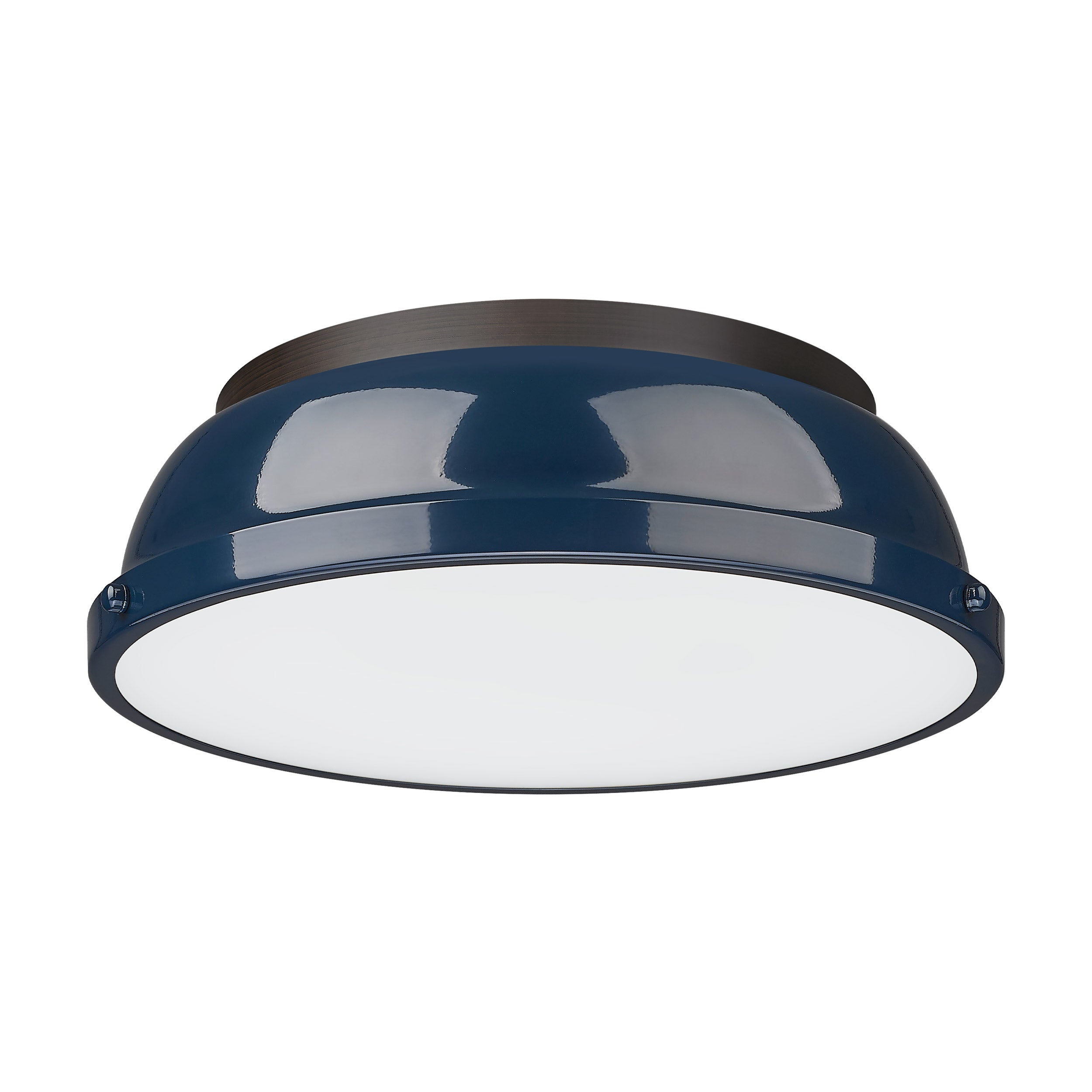 Duncan 14" Flush Mount in Rubbed Bronze with Matte Navy - Rubbed Bronze / Navy Blue / Blue - Golden Lighting