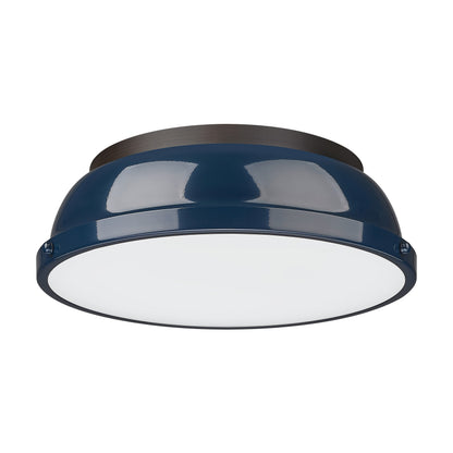 Duncan 14" Flush Mount in Rubbed Bronze with Matte Navy - Rubbed Bronze / Navy Blue / Blue - Golden Lighting