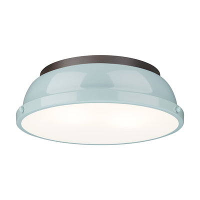 Yep by Golden Lighting Duncan 2-light Flush Mount in Rubbed Bronze and Seafoam shade - Default Title - Golden Lighting