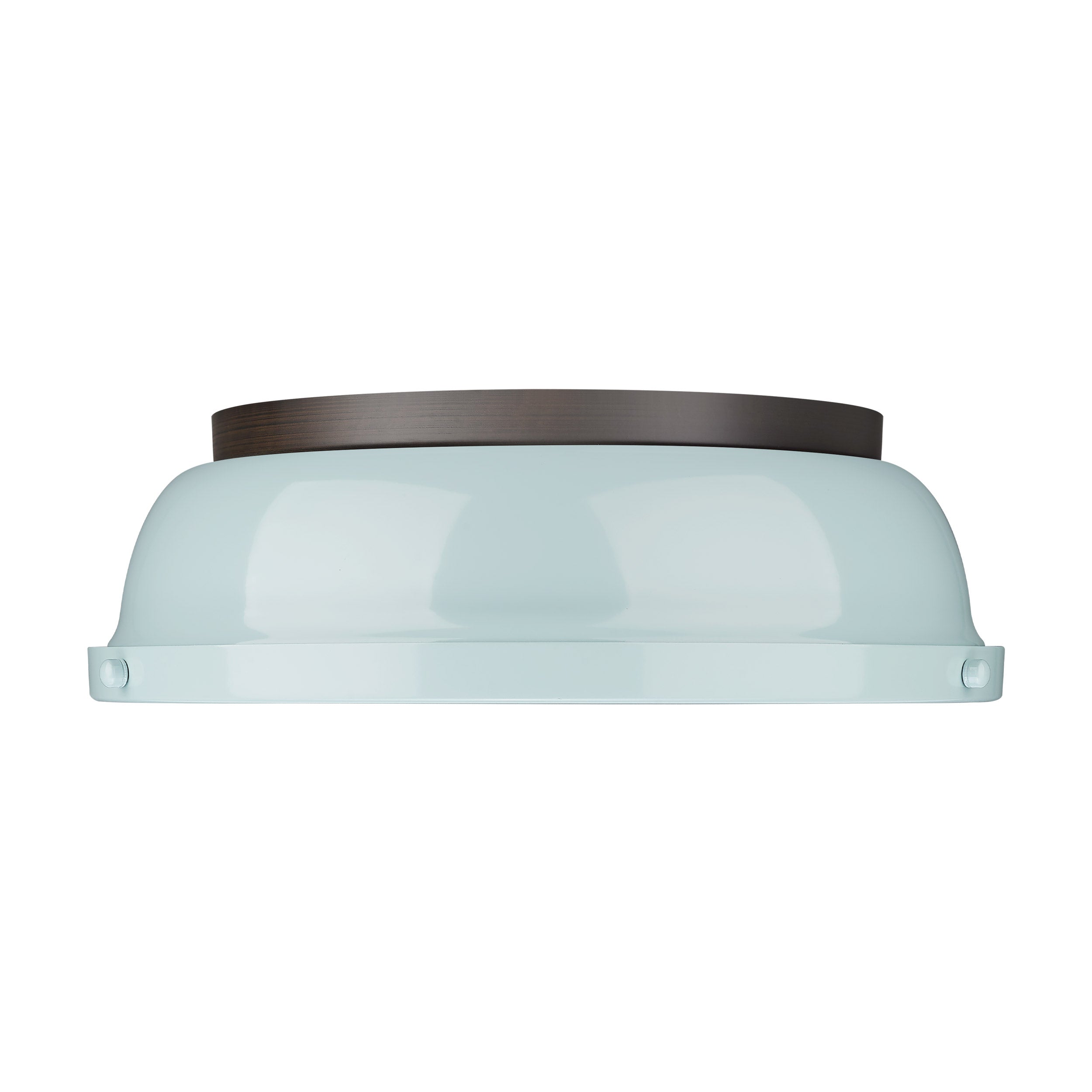 Duncan 14" Flush Mount in Rubbed Bronze with Seafoam - - Golden Lighting