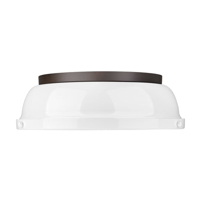 Duncan 14" Flush Mount in Rubbed Bronze with White - - Golden Lighting