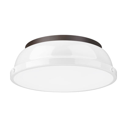 Duncan 14" Flush Mount in Rubbed Bronze with White - Rubbed Bronze / White / White - Golden Lighting