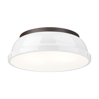 Yep by Golden Lighting Duncan 2-light Flush Mount in Rubbed Bronze and White shade