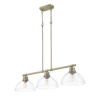 Yep by Golden Lighting Duncan 3-light Island Light in Aged Brass and Clear Glass - - Golden Lighting
